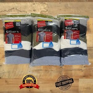 Hanes 6-Pack Pocket Men's T-Shirt's Soft and Breathable Assorted, Size 3xl, 3-pk